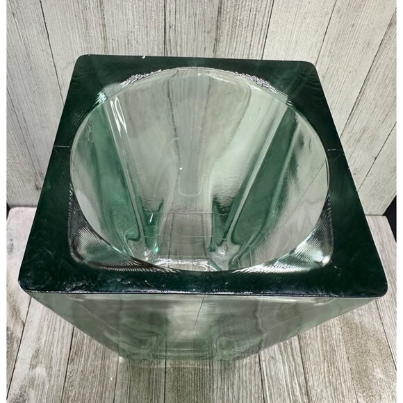 Vintage Art Recycled Glass Vase Square Heavy Green Blue Home Decorative 11" Tall - Picture 4 of 8